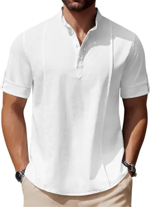 COOFANDY Men's Henley T-Shirts Short Sleeve Casual Button Henley Shirts Band Collar Tee Summer Beach Hippie Shirts