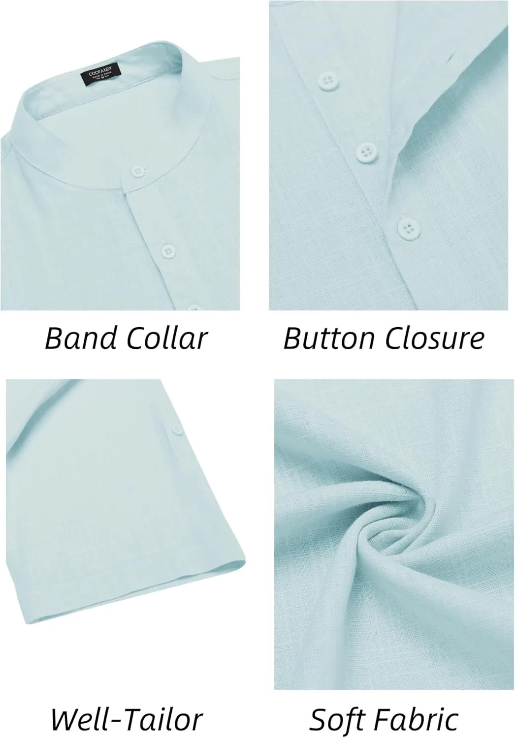 COOFANDY Men's Henley T-Shirts Short Sleeve Casual Button Henley Shirts Band Collar Tee Summer Beach Hippie Shirts
