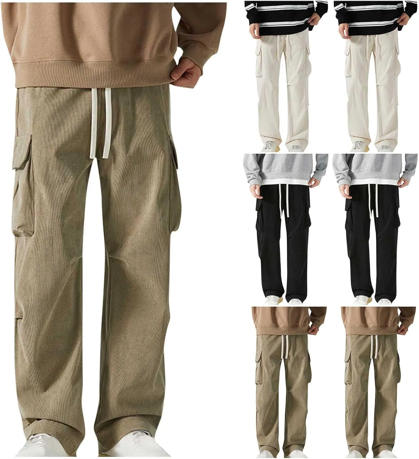 Corduroy Pants Men Straight Leg Trousers Baggy Elastic Waist Solid Casual Pant Lightweight Sweatpants Wide Leg Pants