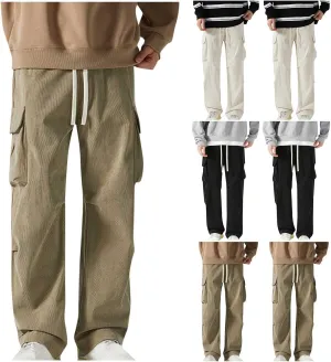 Corduroy Pants Men Straight Leg Trousers Baggy Elastic Waist Solid Casual Pant Lightweight Sweatpants Wide Leg Pants