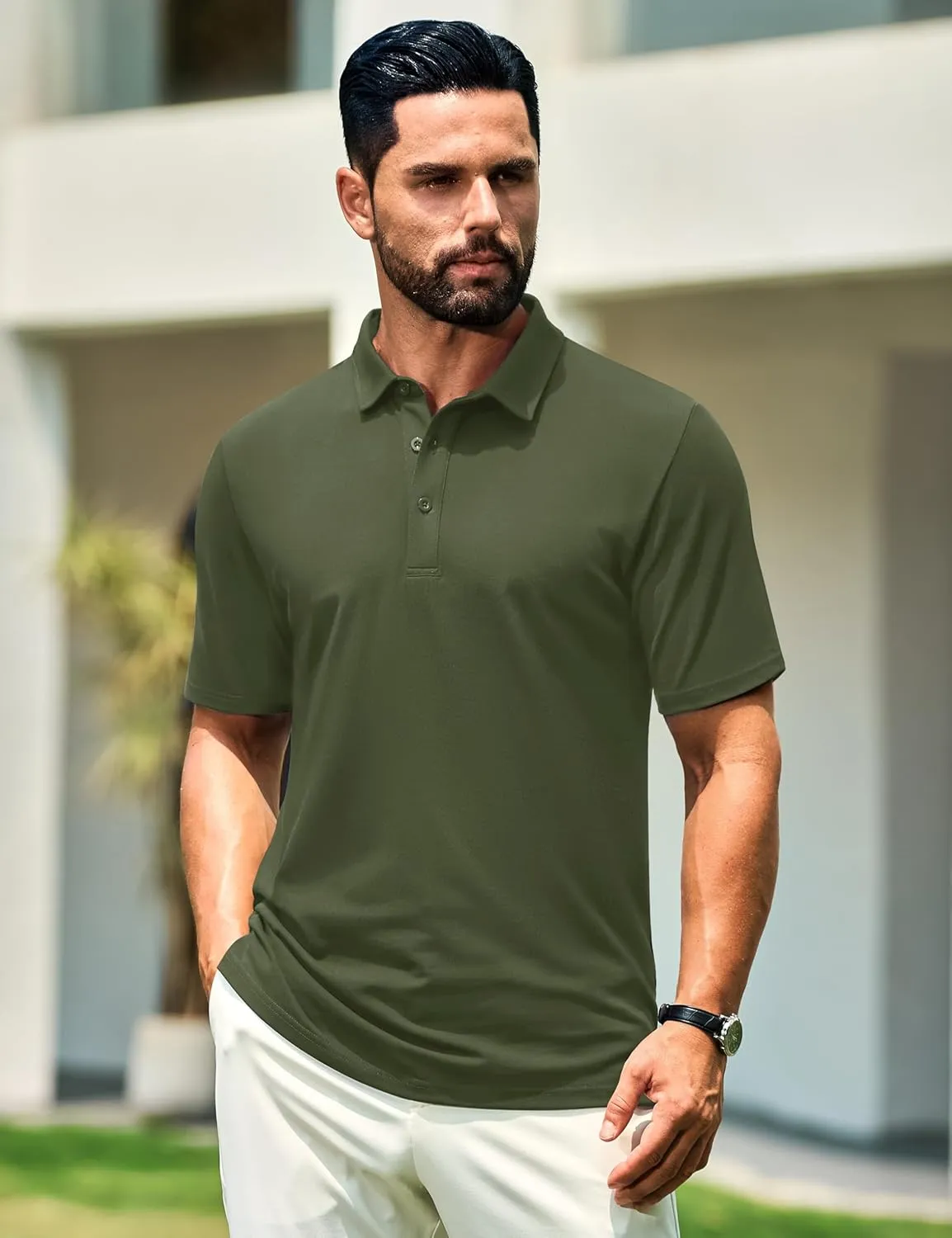 Cotrasen Men's Polo Shirts Short Sleeve Soft Cotton Pique T-Shirts 3 Buttons Classic Fit Casual Performance Golf Shirts