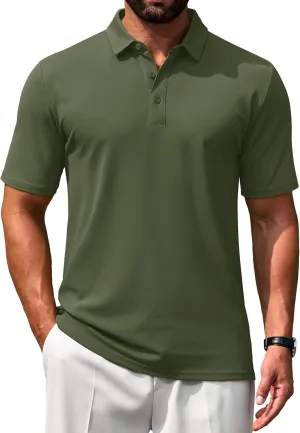 Cotrasen Men's Polo Shirts Short Sleeve Soft Cotton Pique T-Shirts 3 Buttons Classic Fit Casual Performance Golf Shirts