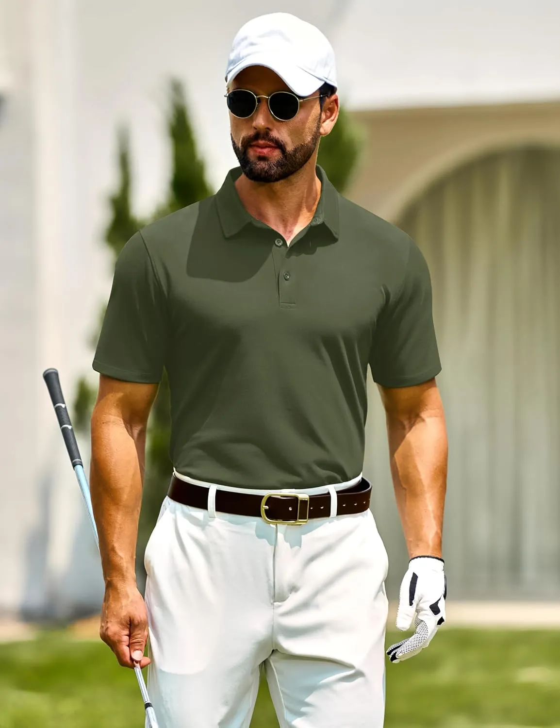 Cotrasen Men's Polo Shirts Short Sleeve Soft Cotton Pique T-Shirts 3 Buttons Classic Fit Casual Performance Golf Shirts