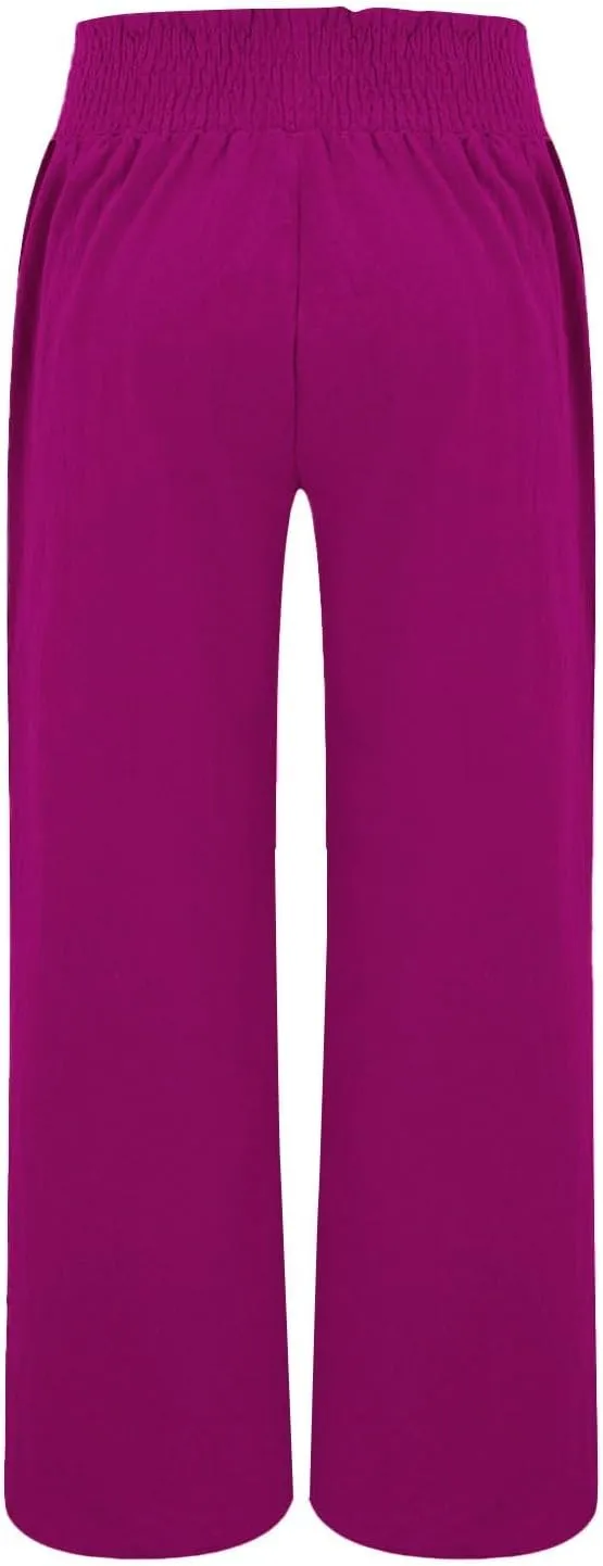 Cotton Linen Pants for Women 2025 Summer Casual Loose Wide Leg Palazzo Pants Smocked High Waist Beach Trousers Outfits
