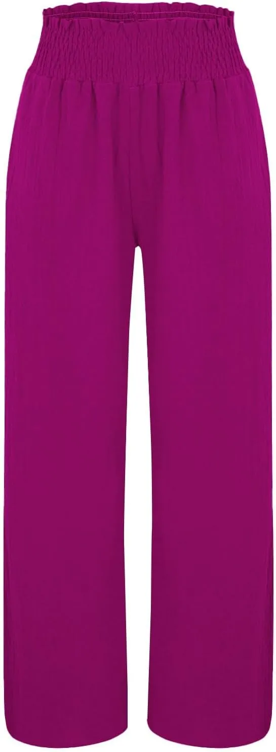Cotton Linen Pants for Women 2025 Summer Casual Loose Wide Leg Palazzo Pants Smocked High Waist Beach Trousers Outfits