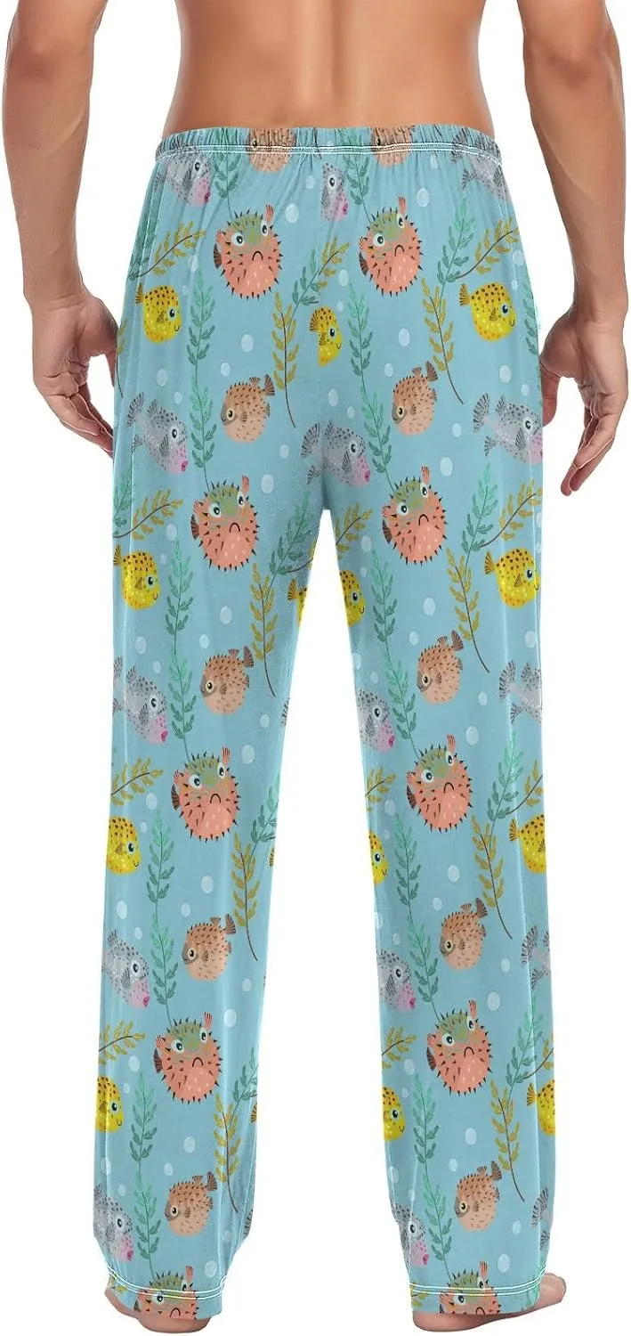 Cute Puffer Fish Leaf Branch Men's Pajama Pants Sleepwear Lounge Pajama Bottoms