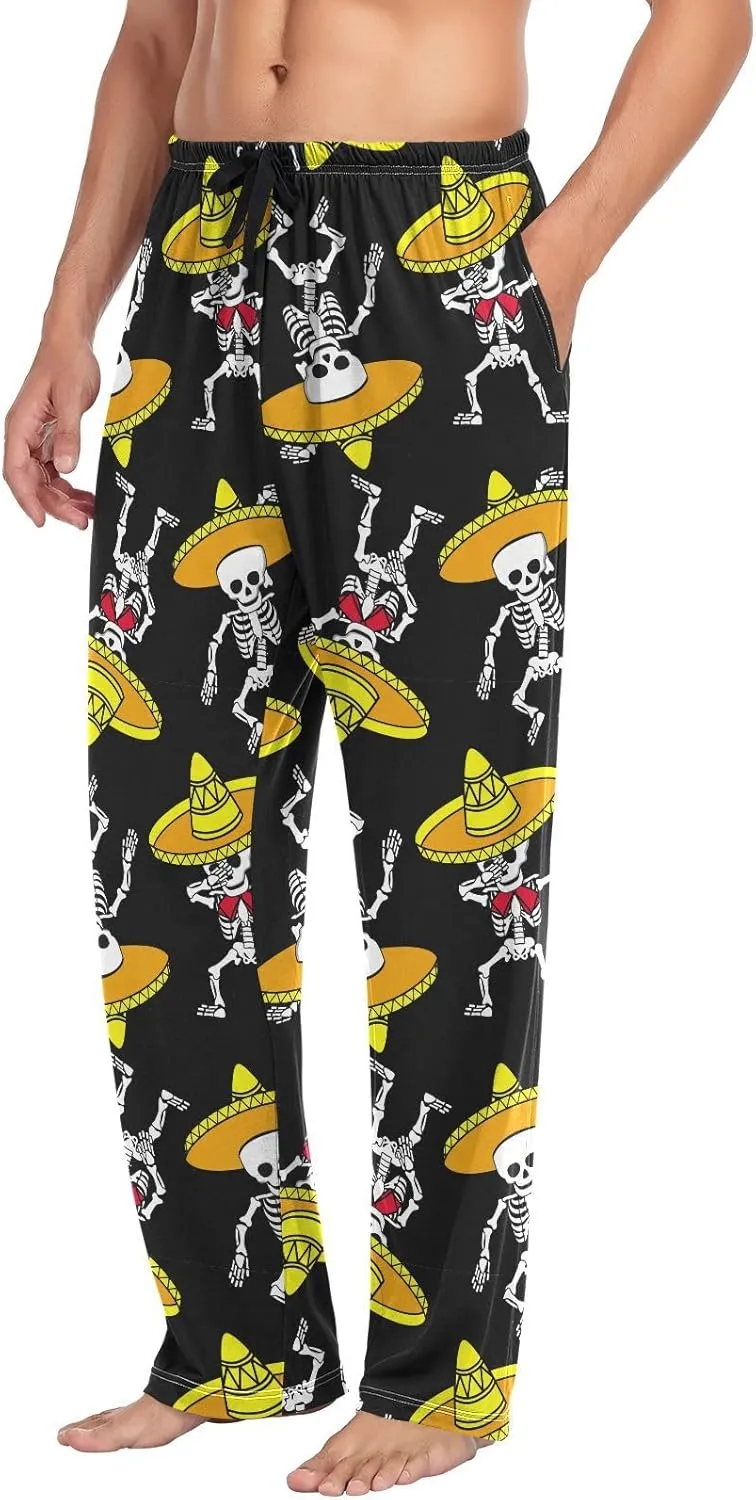 Dancing Skeleton In Sombrero Men's Pajama Pants Sleepwear Lounge Pajama Bottoms