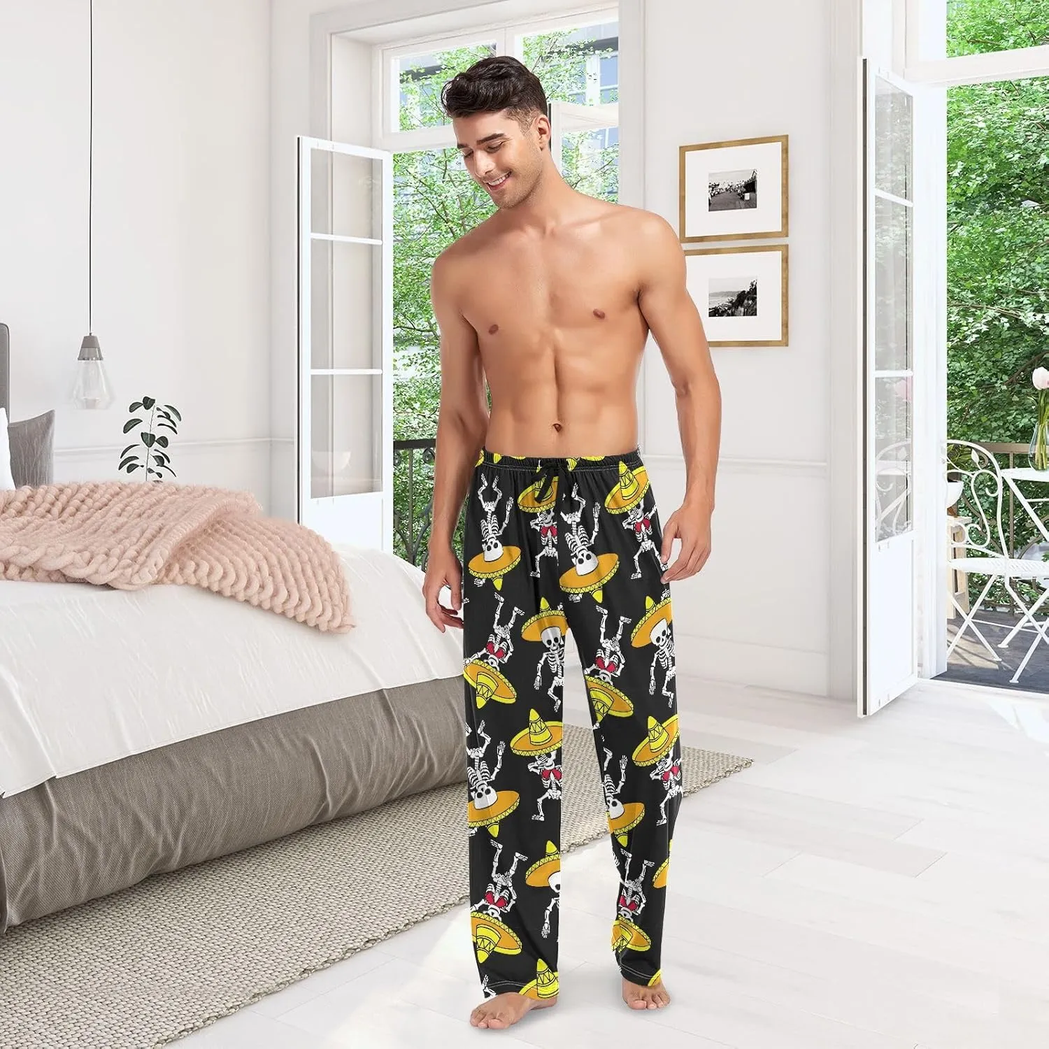 Dancing Skeleton In Sombrero Men's Pajama Pants Sleepwear Lounge Pajama Bottoms