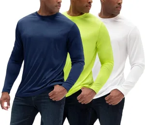DEVOPS 3 Pack Men's Sun Protection Long Sleeve Rash Guard Fishing Running Garden Cycling Garage Homewear Quick Dry Shirt