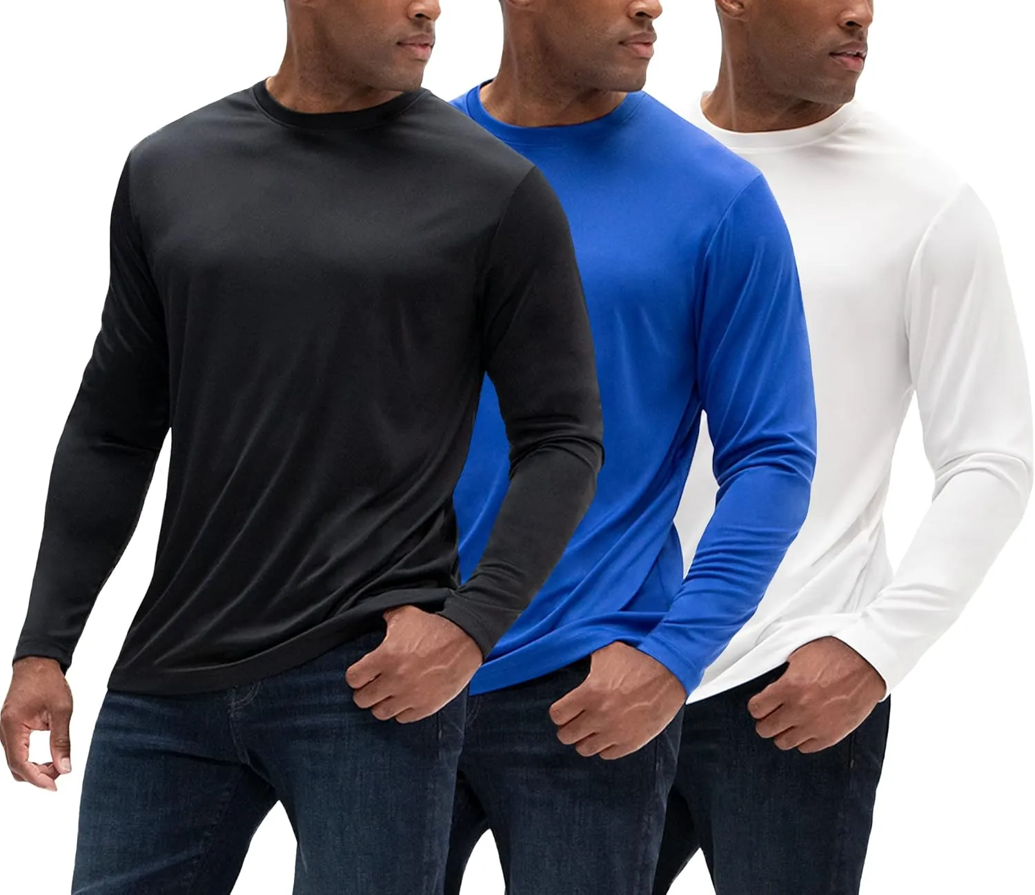 DEVOPS 3 Pack Men's Sun Protection Long Sleeve Rash Guard Fishing Running Garden Cycling Garage Homewear Quick Dry Shirt