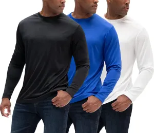 DEVOPS 3 Pack Men's Sun Protection Long Sleeve Rash Guard Fishing Running Garden Cycling Garage Homewear Quick Dry Shirt