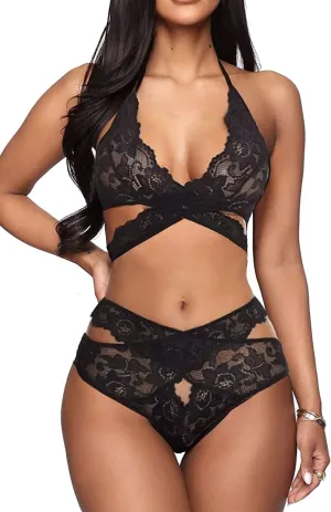 Donnalla Women Sexy Lingerie Set Two Piece Lace Bra and Panty Set Bralette Sleepwear