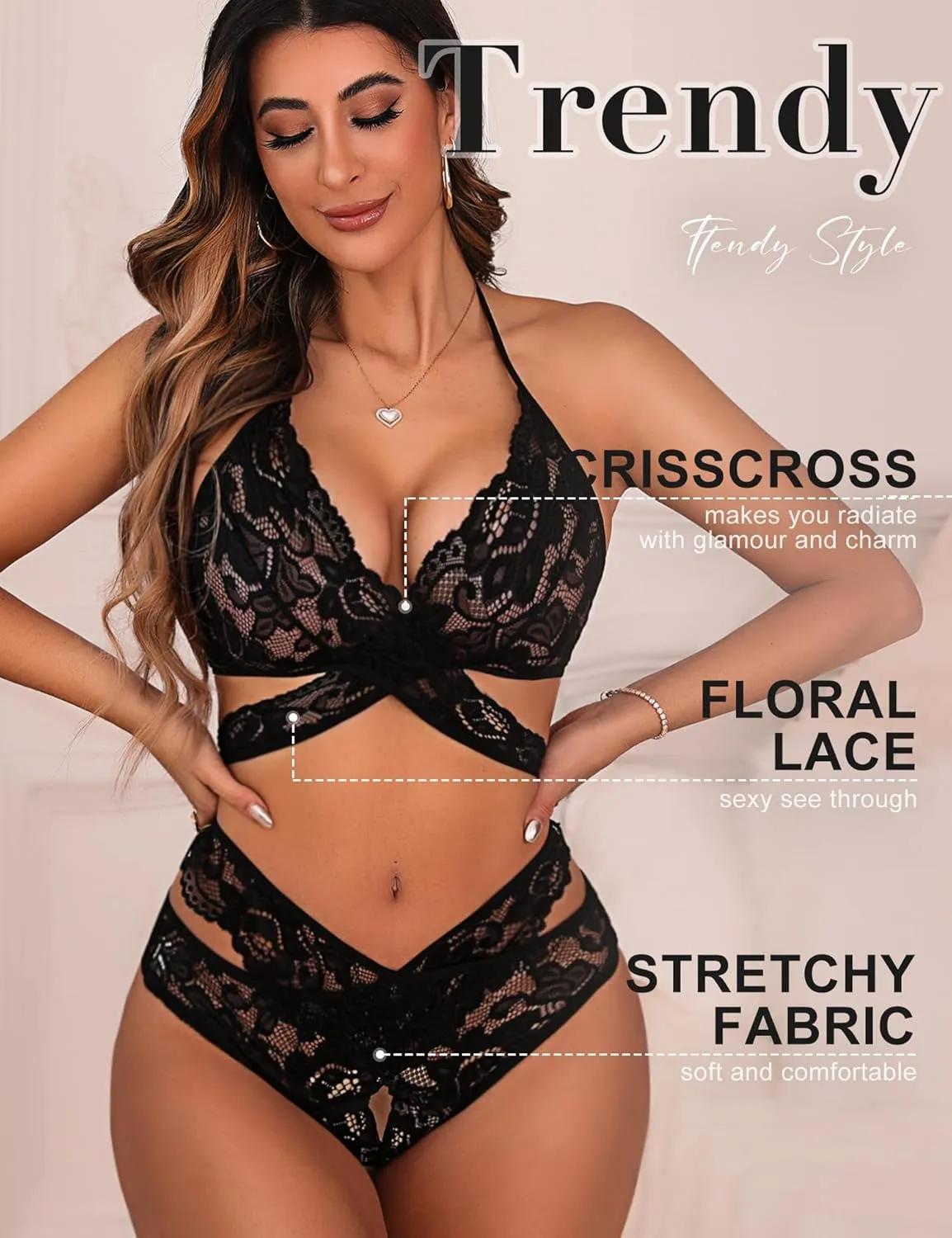 Donnalla Women Sexy Lingerie Set Two Piece Lace Bra and Panty Set Bralette Sleepwear