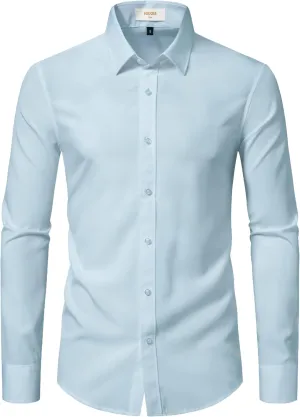 Dress Shirts for Men Stretch Slim Fit Long Sleeve Mens Dress Shirts Casual Business Muscle Fit Button Down Shirts