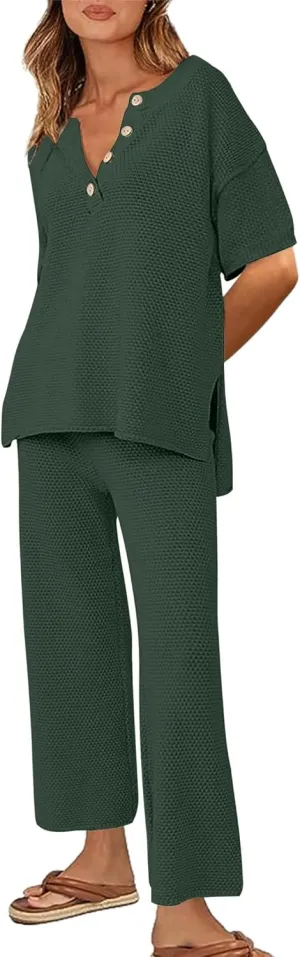 Ekouaer Lounge Sets for Women 2 Piece Pullover Sweater Set Knit Tops Wide Leg Pants Sweatsuits Casual Travel Outfits, S-XXL