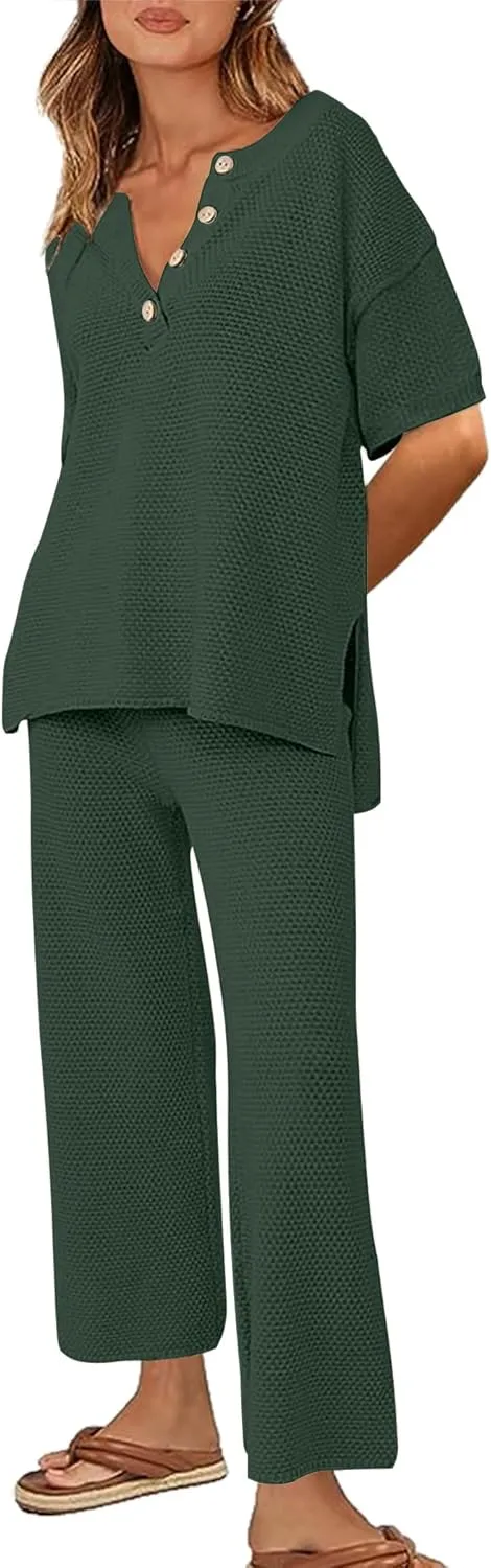Ekouaer Lounge Sets for Women 2 Piece Pullover Sweater Set Knit Tops Wide Leg Pants Sweatsuits Casual Travel Outfits, S-XXL