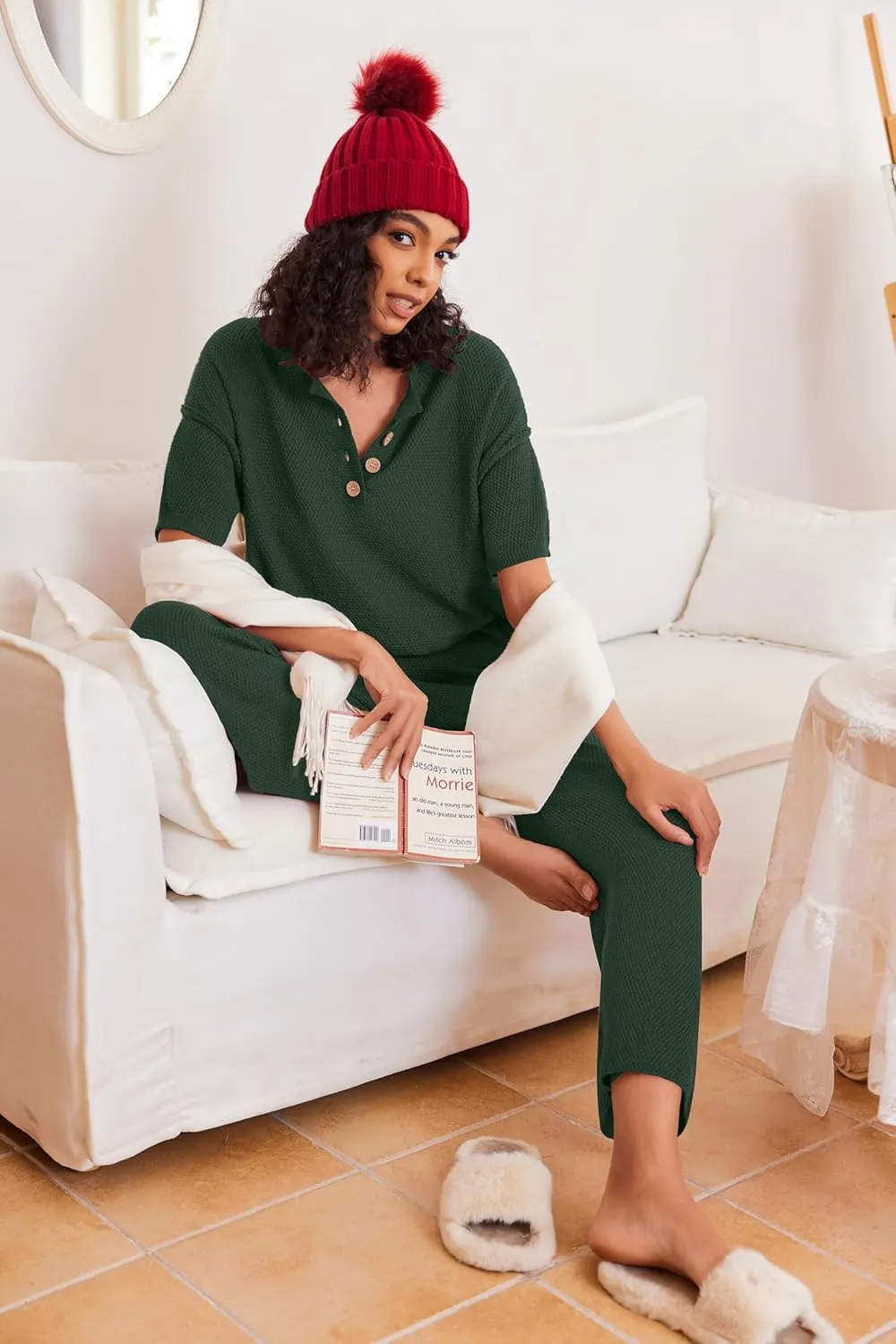 Ekouaer Lounge Sets for Women 2 Piece Pullover Sweater Set Knit Tops Wide Leg Pants Sweatsuits Casual Travel Outfits, S-XXL