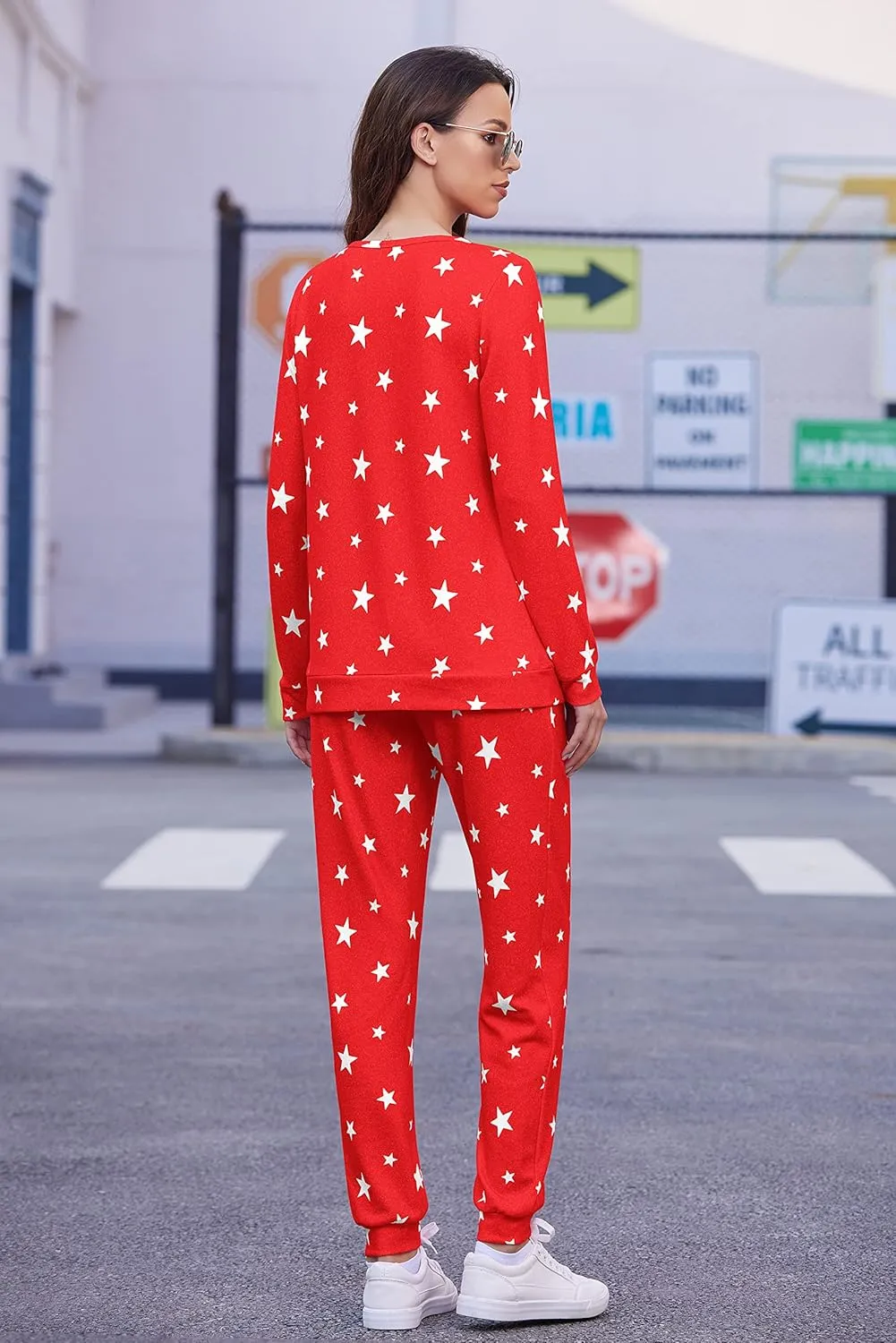 Ekouaer Womens Jogger Pajama Sets Long Sleeve Sleepwear Round Neck Nightwear Soft Pjs Lounge Sets with Pockets