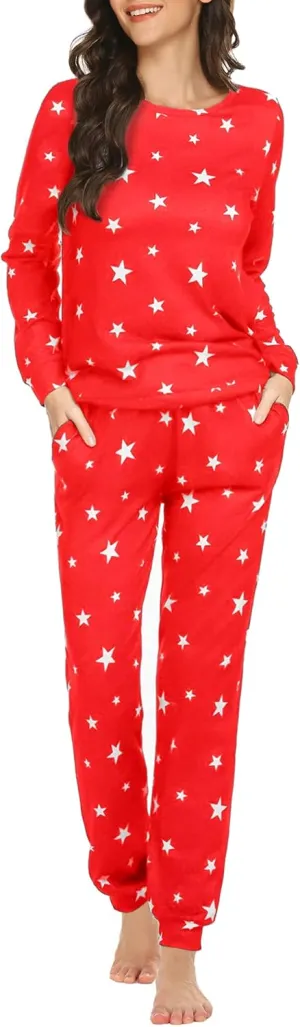 Ekouaer Womens Jogger Pajama Sets Long Sleeve Sleepwear Round Neck Nightwear Soft Pjs Lounge Sets with Pockets