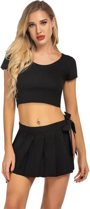 ELESOL Women Pleated Mini Skirt Role Play Solid Lingerie Skirts Costumes