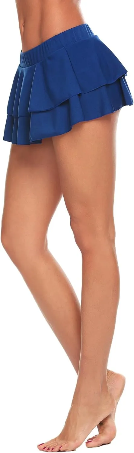 ELESOL Women Pleated Mini Skirt Solid Ruffle Lingerie Skirts Dresses