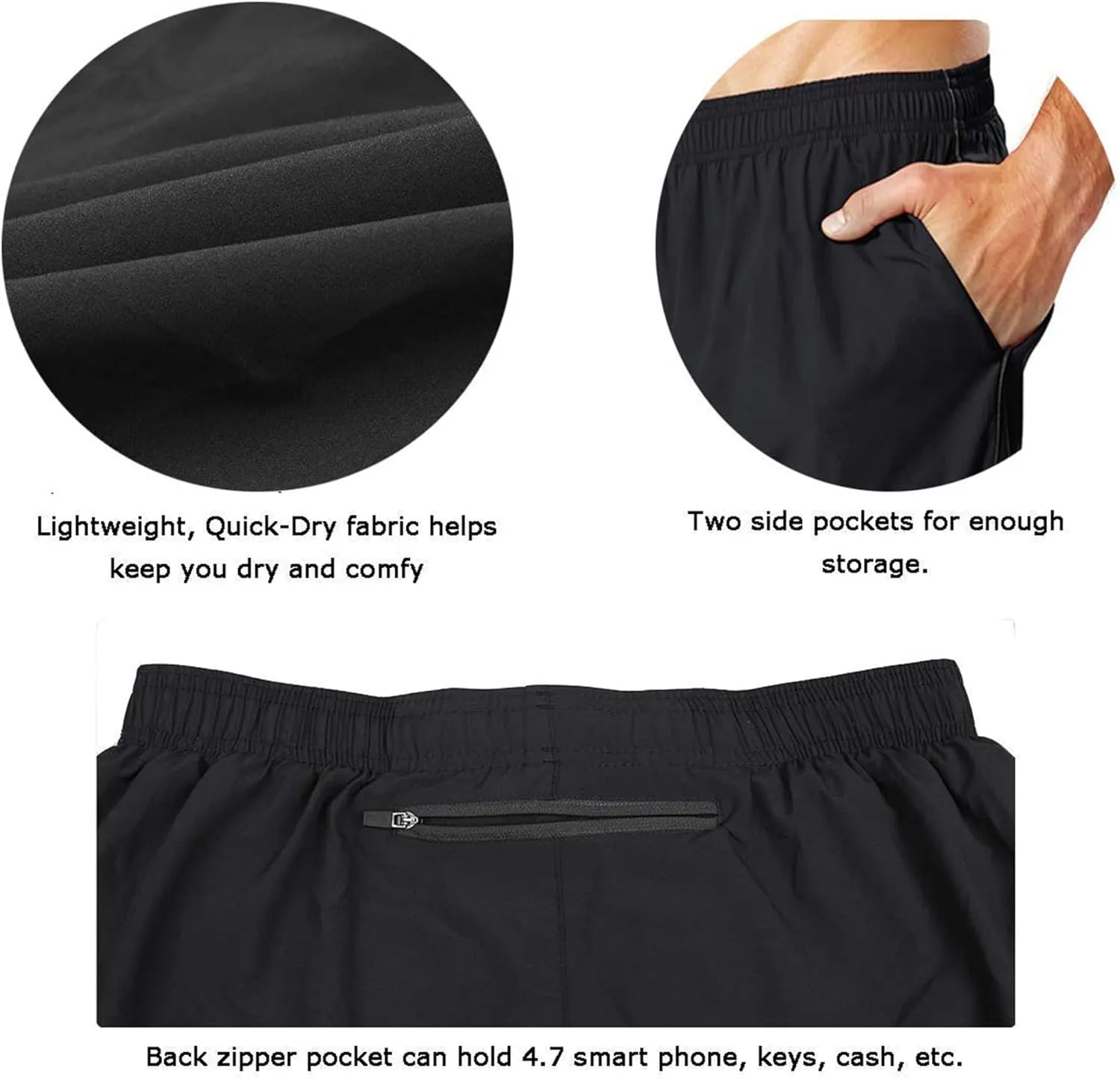 EZRUN Men's 5 Inches Running Workout Shorts Quick Dry Lightweight Athletic Shorts with Liner Zipper Pockets