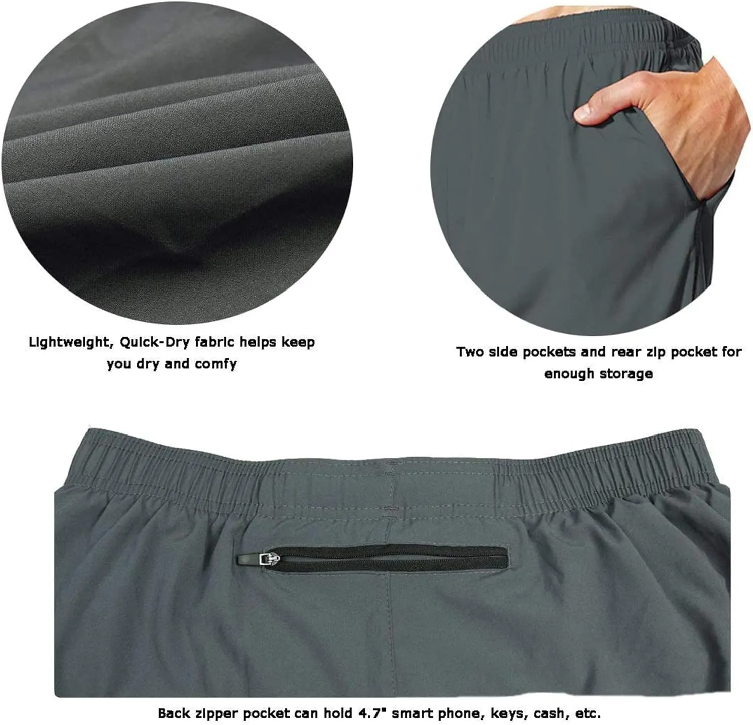 EZRUN Men's 5 Inches Running Workout Shorts Quick Dry Lightweight Athletic Shorts with Liner Zipper Pockets