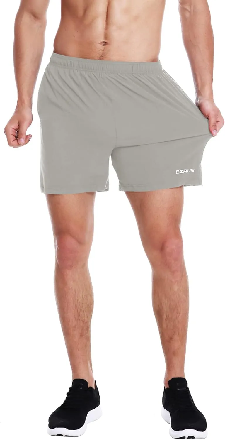 EZRUN Men's 5 Inches Running Workout Shorts Quick Dry Lightweight Athletic Shorts with Liner Zipper Pockets