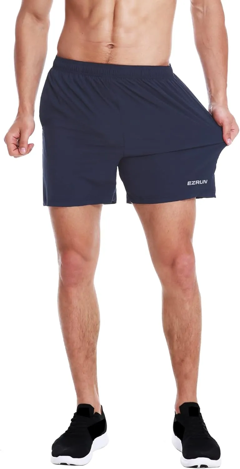 EZRUN Men's 5 Inches Running Workout Shorts Quick Dry Lightweight Athletic Shorts with Liner Zipper Pockets