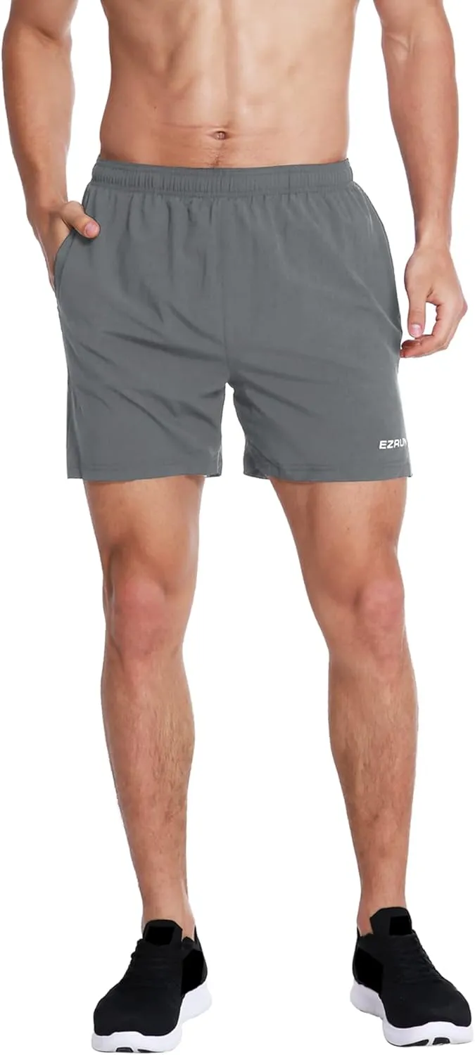 EZRUN Men's 5 Inches Running Workout Shorts Quick Dry Lightweight Athletic Shorts with Liner Zipper Pockets