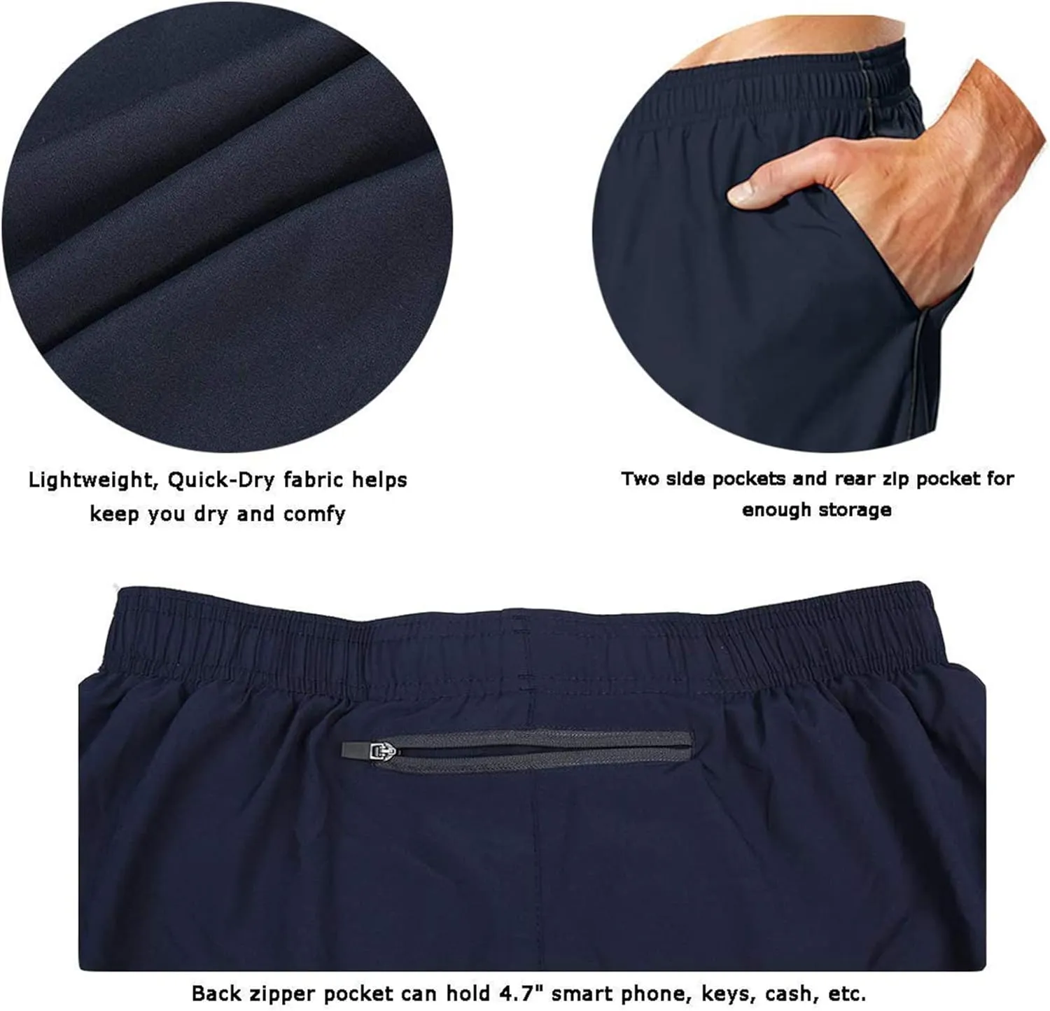 EZRUN Men's 5 Inches Running Workout Shorts Quick Dry Lightweight Athletic Shorts with Liner Zipper Pockets