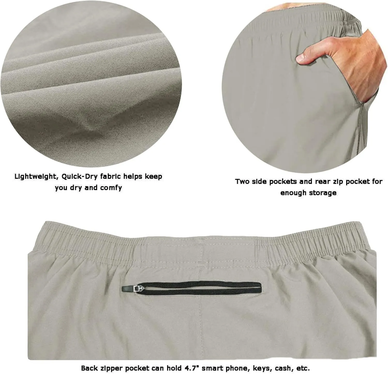 EZRUN Men's 5 Inches Running Workout Shorts Quick Dry Lightweight Athletic Shorts with Liner Zipper Pockets