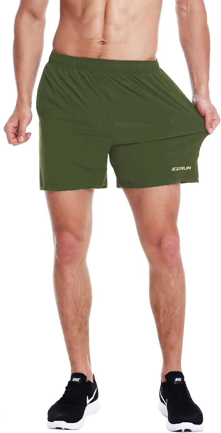 EZRUN Men's 5 Inches Running Workout Shorts Quick Dry Lightweight Athletic Shorts with Liner Zipper Pockets