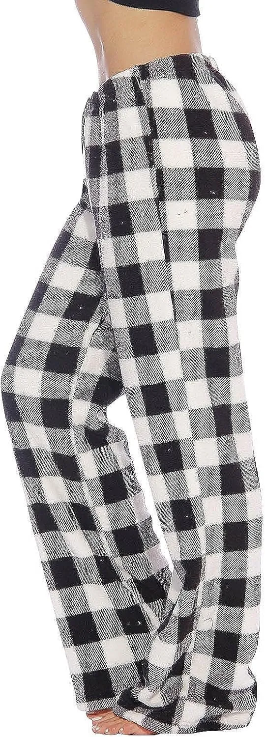 Flannel Buffalo Plaid Pajama Pants Women Comfy Warm Plaid Pj Pants Fuzzy Wide Leg Lounge Pants Pajamas Bottoms