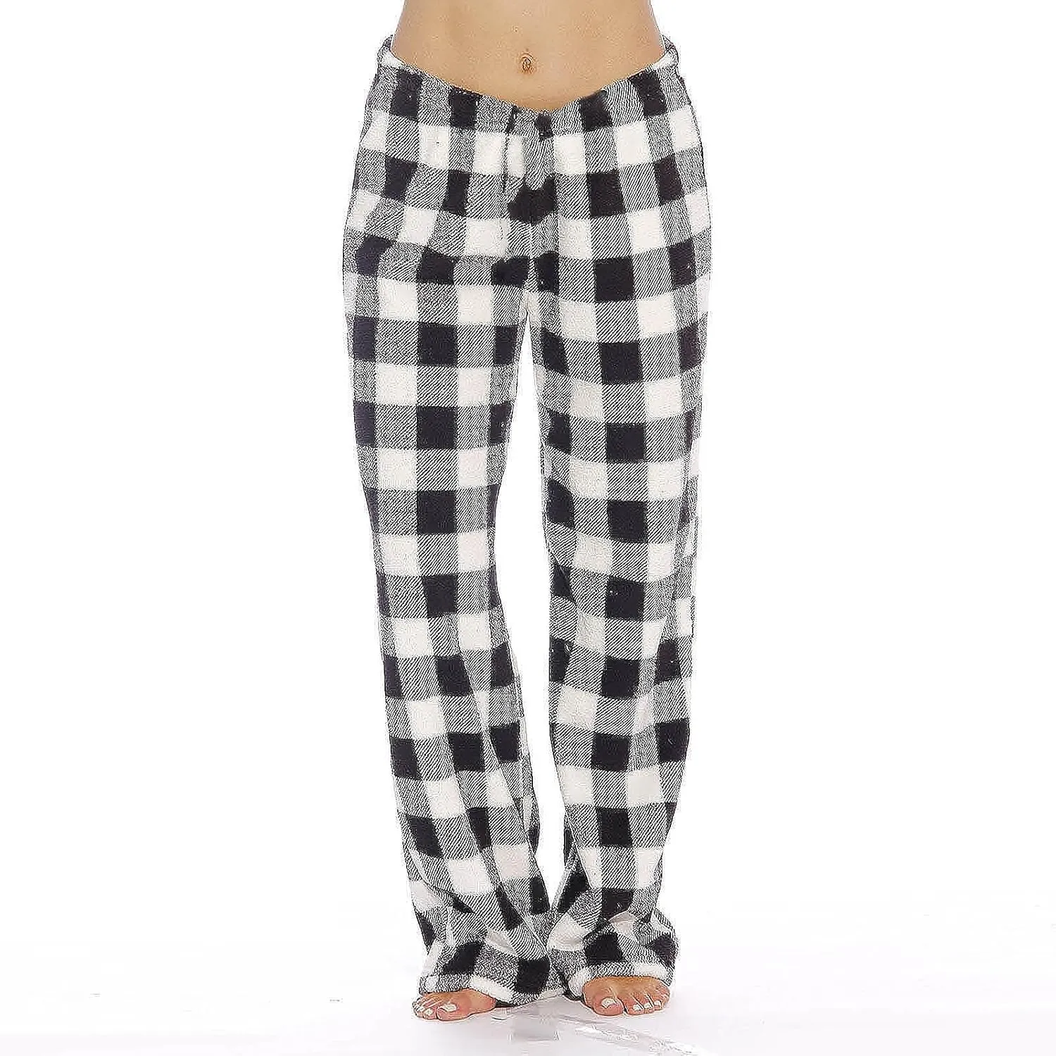 Flannel Buffalo Plaid Pajama Pants Women Comfy Warm Plaid Pj Pants Fuzzy Wide Leg Lounge Pants Pajamas Bottoms