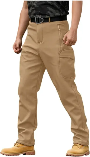 Fleece Lined Cargo Pants for Men Waterproof Ripstop Tactical Pants with Multi Pockets Outdoor Work Hiking Pants Cargo Joggers Upland Pants Waterproof Hunting Pants Match Cargo Pants