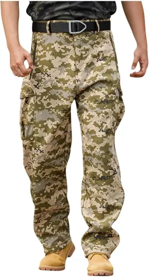 Fleece Lined Cargo Pants for Men Waterproof Ripstop Tactical Pants with Multi Pockets Outdoor Work Hiking Pants Pants Flexcamo Tactical Pants Baggy Cargo Pants Jean Sweatpants