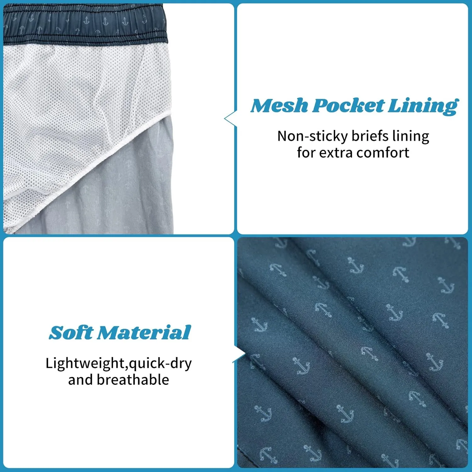 Flytop Mens Swim Trunks Quick Dry Board Shorts with Zipper Pockets Bathing Suit
