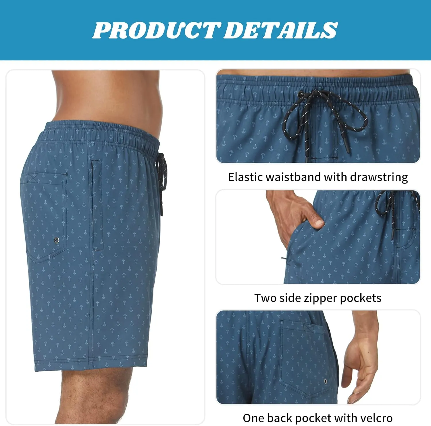 Flytop Mens Swim Trunks Quick Dry Board Shorts with Zipper Pockets Bathing Suit