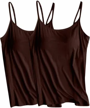 FZYLQY 2 Pack Double Strap Cami Tank Tops for Women Scoop Neck Sleeveless Stretch Basic Layering Undershirts Soft Summer Tees