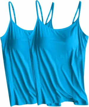 FZYLQY 2 Pack Double Strap Cami Tank Tops for Women Scoop Neck Sleeveless Stretch Basic Layering Undershirts Soft Summer Tees