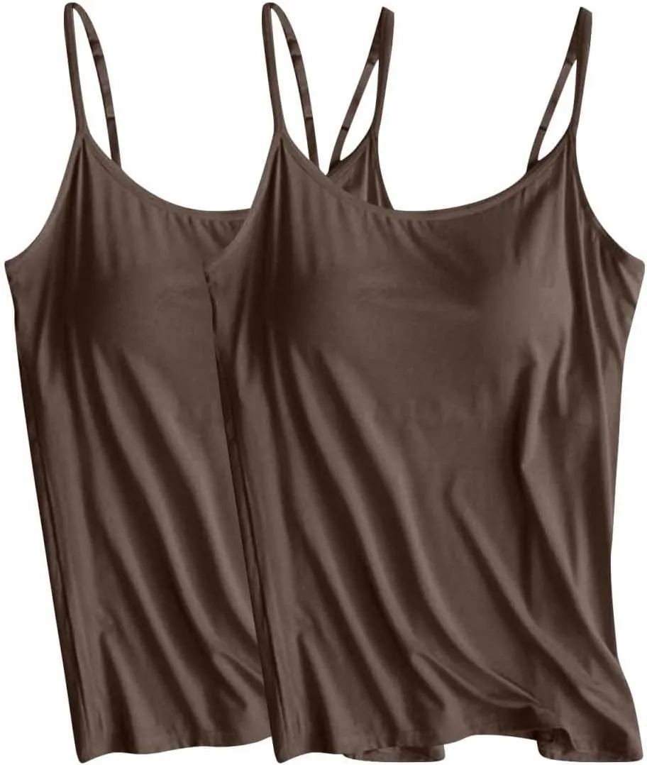 FZYLQY 2 Pack Double Strap Cami Tank Tops for Women Scoop Neck Sleeveless Stretch Basic Layering Undershirts Soft Summer Tees