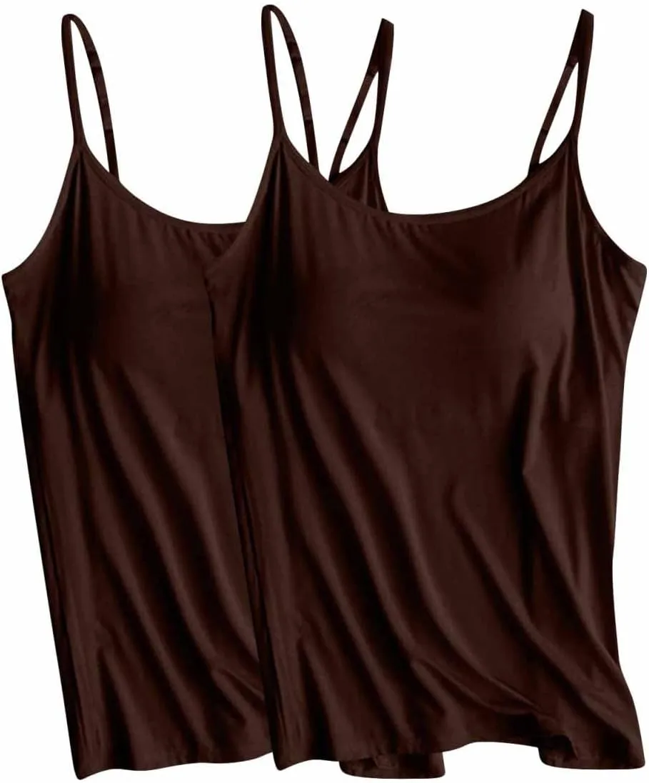 FZYLQY 2 Pack Double Strap Cami Tank Tops for Women Scoop Neck Sleeveless Stretch Basic Layering Undershirts Soft Summer Tees