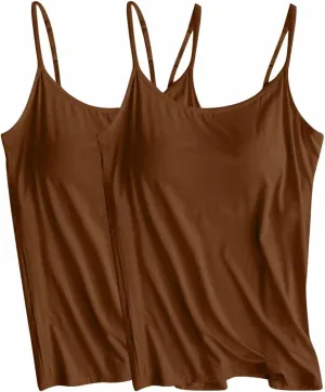 FZYLQY 2 Pack Double Strap Cami Tank Tops for Women Scoop Neck Sleeveless Stretch Basic Layering Undershirts Soft Summer Tees