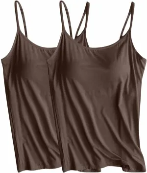 FZYLQY 2 Pack Double Strap Cami Tank Tops for Women Scoop Neck Sleeveless Stretch Basic Layering Undershirts Soft Summer Tees