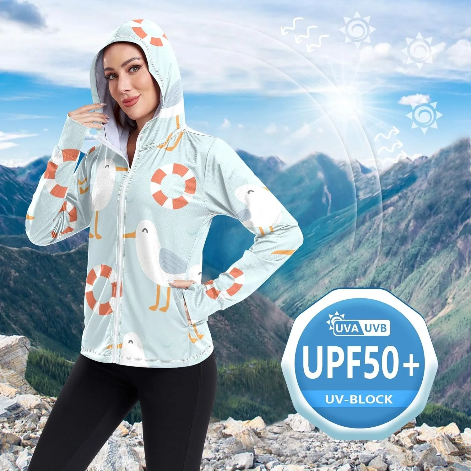 GAIGEO Dolphin Beach Marine White Women Jacket Active UPF 50  Upf Clothing Women, Secure Pockets, S