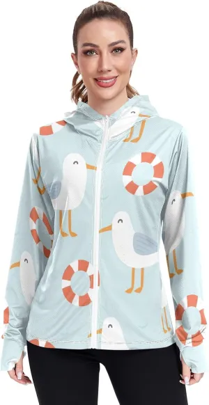 GAIGEO Dolphin Beach Marine White Women Jacket Active UPF 50  Upf Clothing Women, Secure Pockets, S