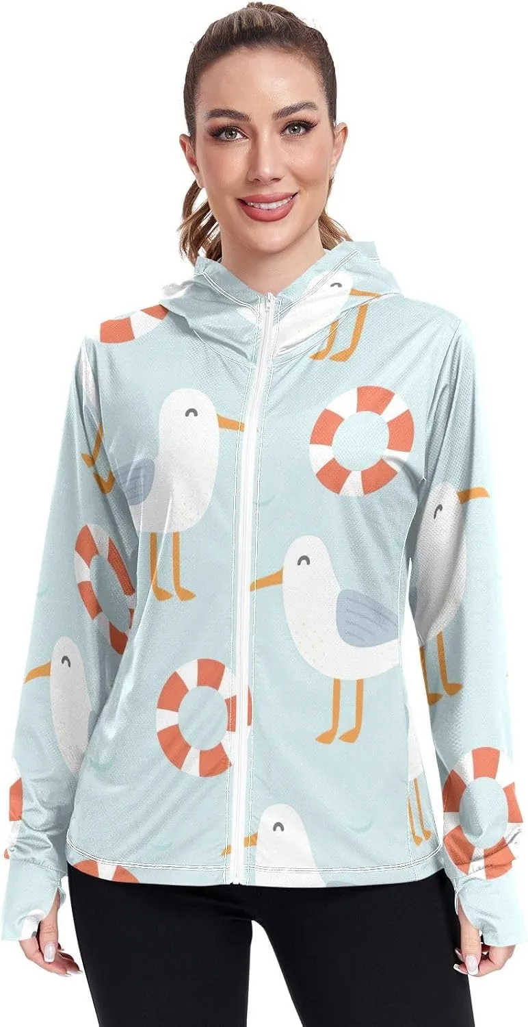 GAIGEO Dolphin Beach Marine White Women Jacket Active UPF 50  Upf Clothing Women, Secure Pockets, S