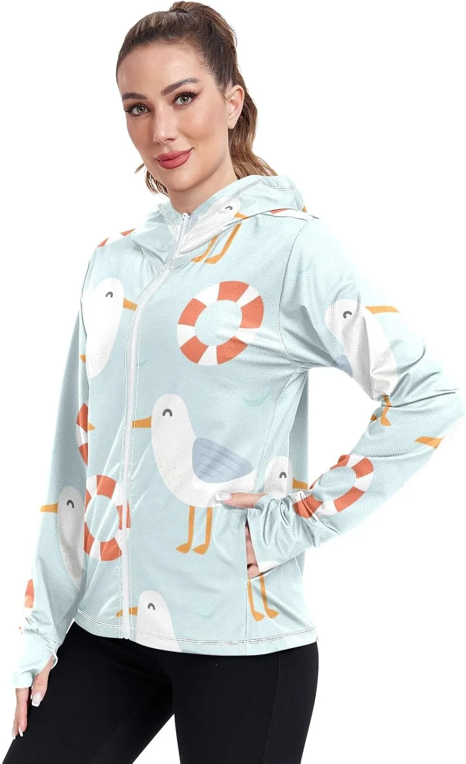 GAIGEO Dolphin Beach Marine White Women Jacket Active UPF 50  Upf Clothing Women, Secure Pockets, S