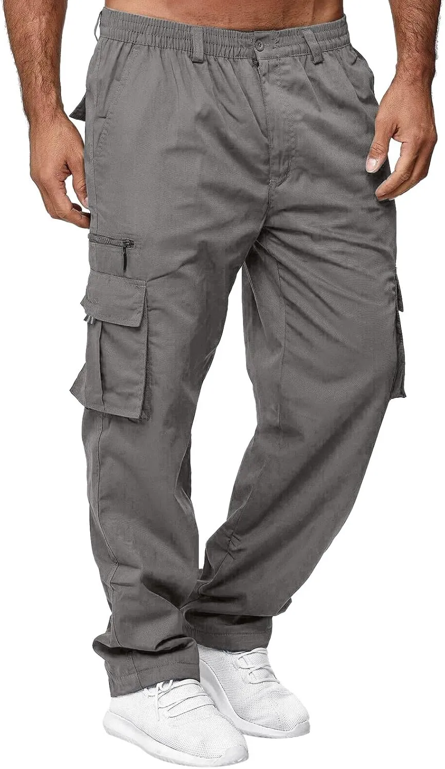 GIERIDUC Men's Linen Pants Casual Long Pants Khaki Uniform Pants for Boys Work Pants for Men Slim Fit Mens Long Workout Pants